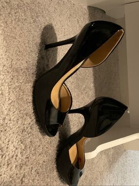 Black Patent Peep-Toe Stiletto Heels - Women